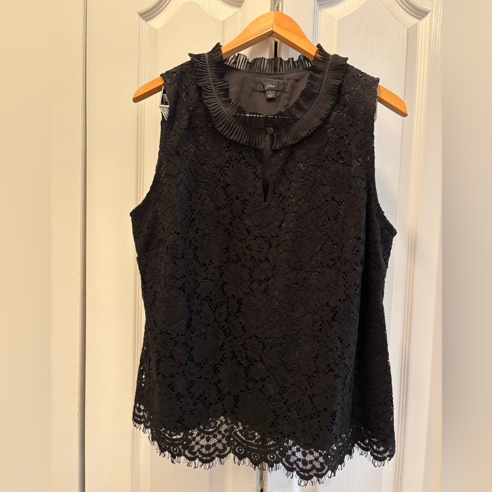 J. Crew Black Lace Sleeveless Ruffle Collar Camisole
